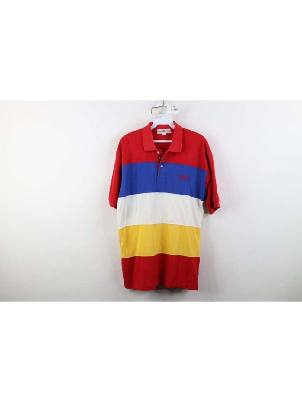 Vintage 90s Streetwear Mens Large Rainbow Striped Color Block Sailing Golf Polo